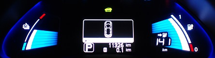 Car speed is displayed in kilometers, not miles.